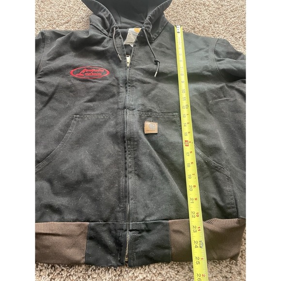 Carhartt Canvas Hooded Coat Logo Black Jacket Lined L J25 DKB - Picture 5 of 8